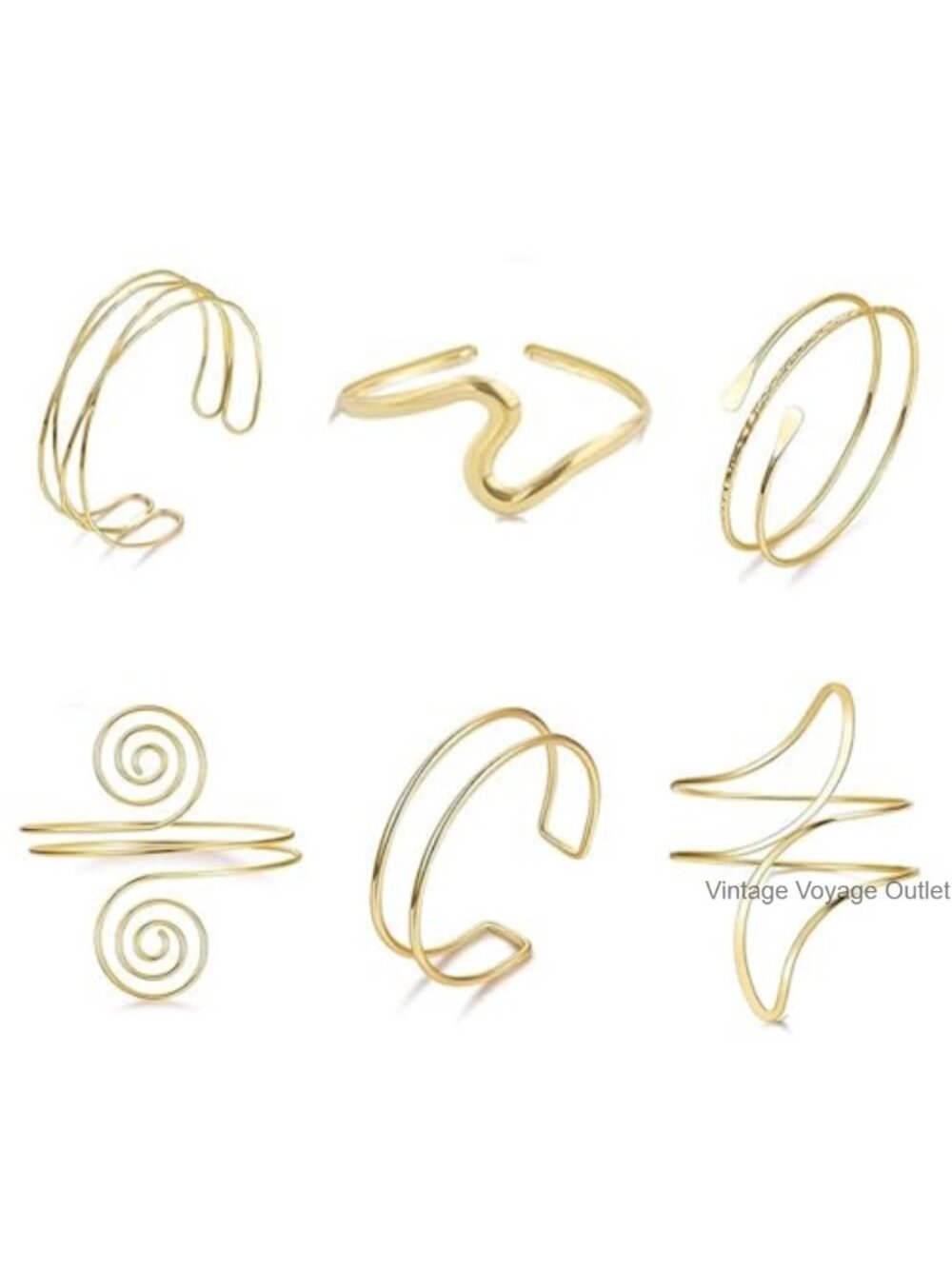 6PC Gold Arm Cuff Set Adjustable Minimalist Open Bracelets